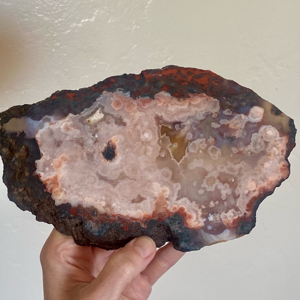 🌺 💎 Large Flower Agate Crystal Slab – Earthy Pink, Red & Mossy Hues
